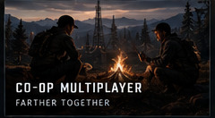 Two survivors around a campfire