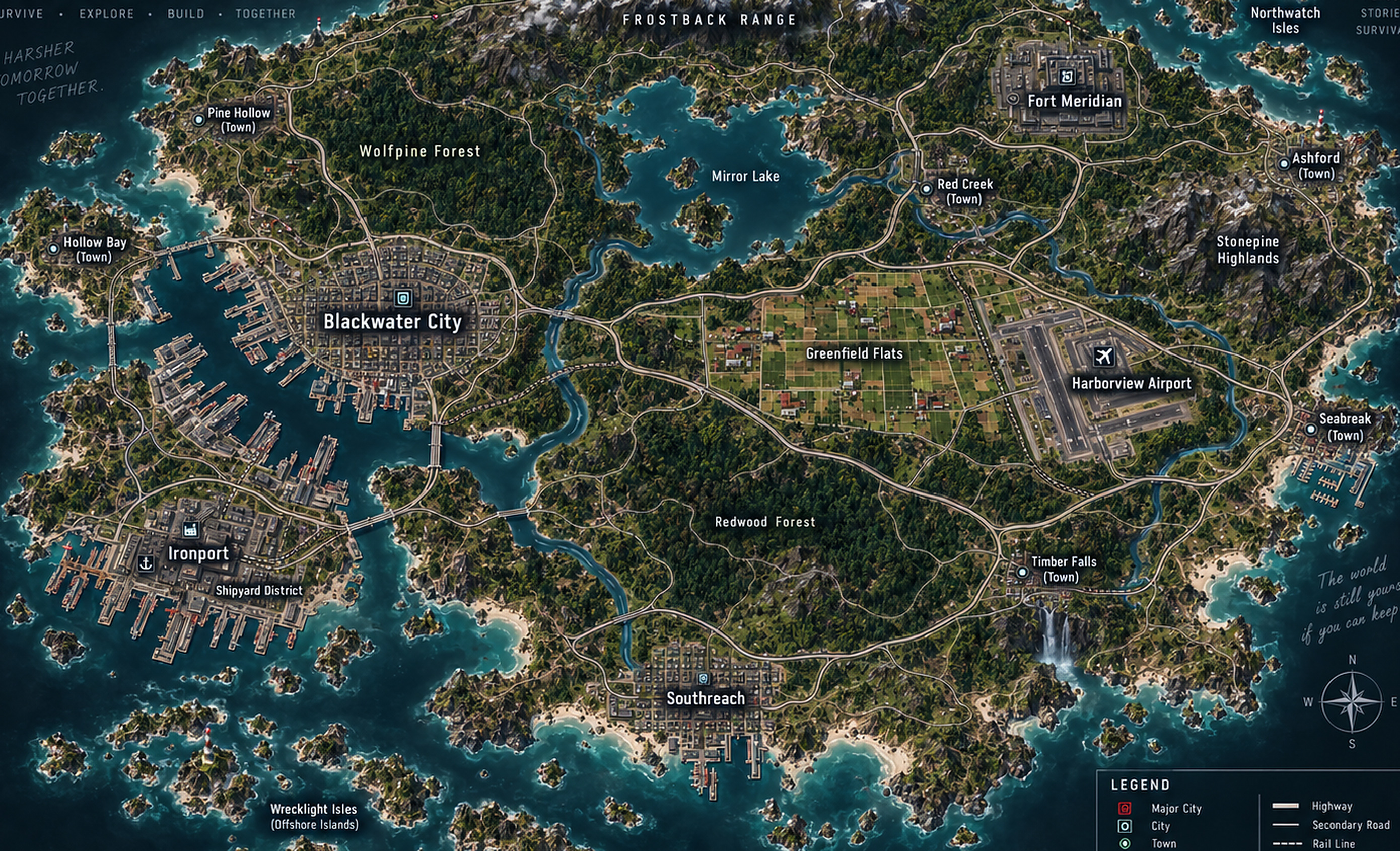 Illustrated map of Meridian Island